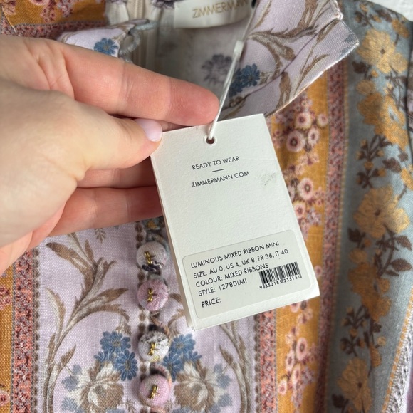 Zimmermann Luminous Linen Mixed Ribbon Stripe Belted Mini Dress US 4 Cocktail - Picture 11 of 12